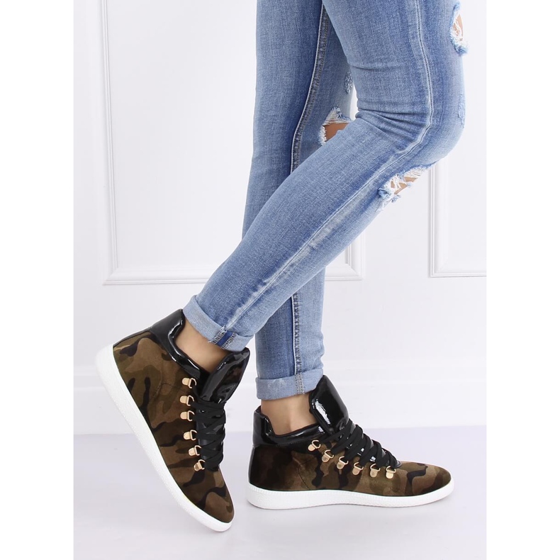 Sammet sneakers K1834206 Camuflaje mångfärgad grön 1