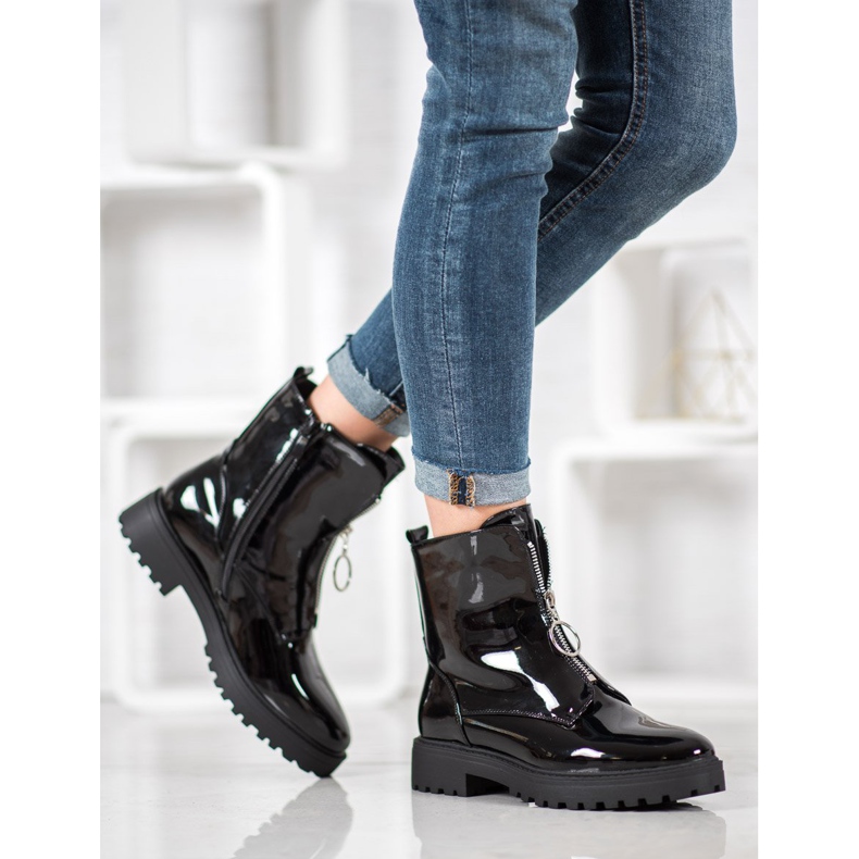 SHELOVET Lackerade Eco Leather -arbetare svart 2