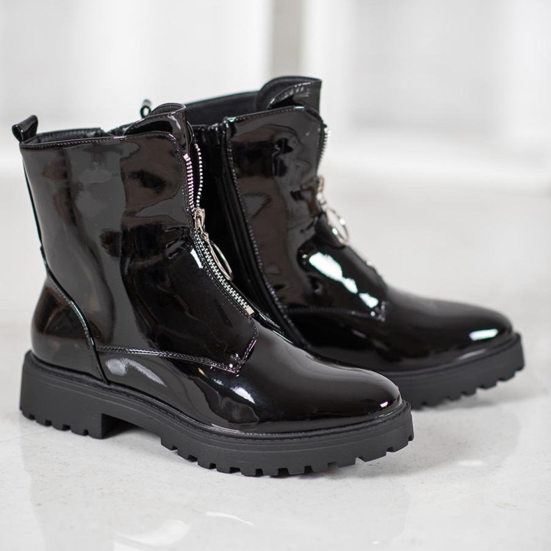 SHELOVET Lackerade Eco Leather -arbetare svart 1