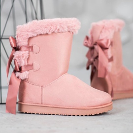 Hög Mukluki med rosetter rosa 1