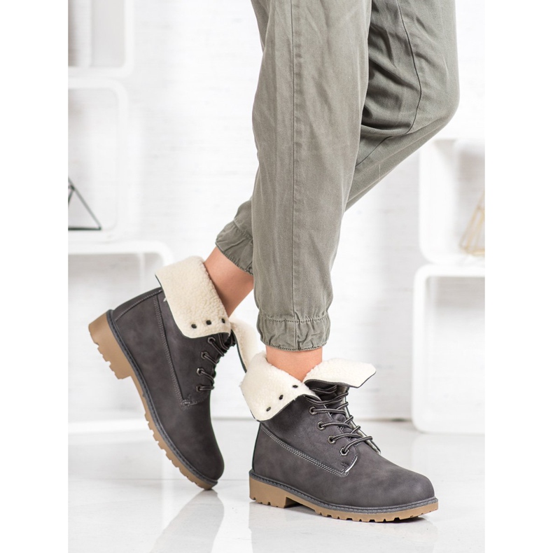 Super Me Grå stövlar med fårskinn 1