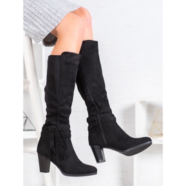 Queen Vivi Mocka stövlar med fransar svart 1