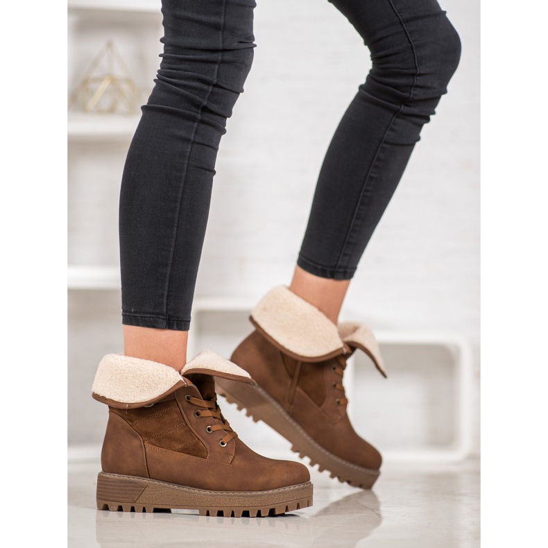 SHELOVET Snörskor med fårskinn brun 1