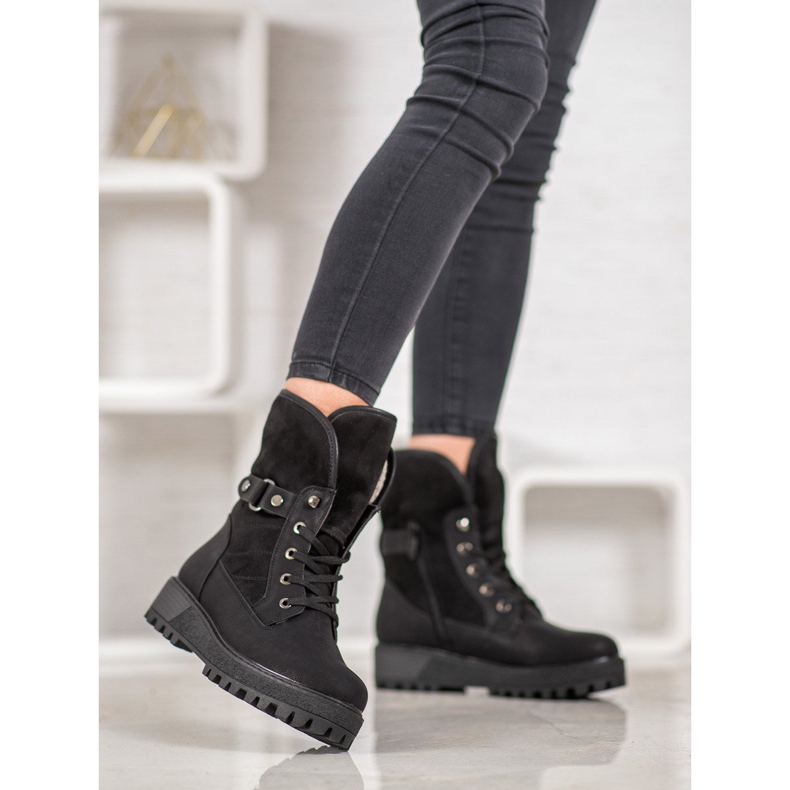 SHELOVET Snörskor med fårskinn svart 2