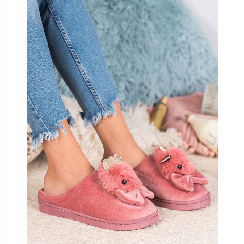SHELOVET Tofflor Med Rosett rosa 1