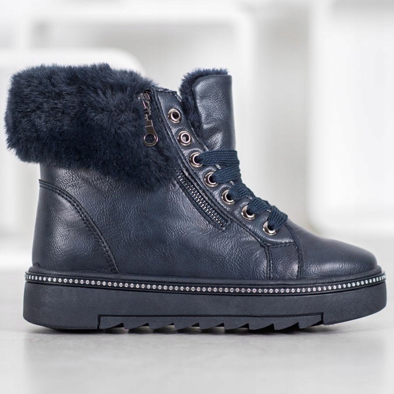 SHELOVET Blå stövlar med päls 2