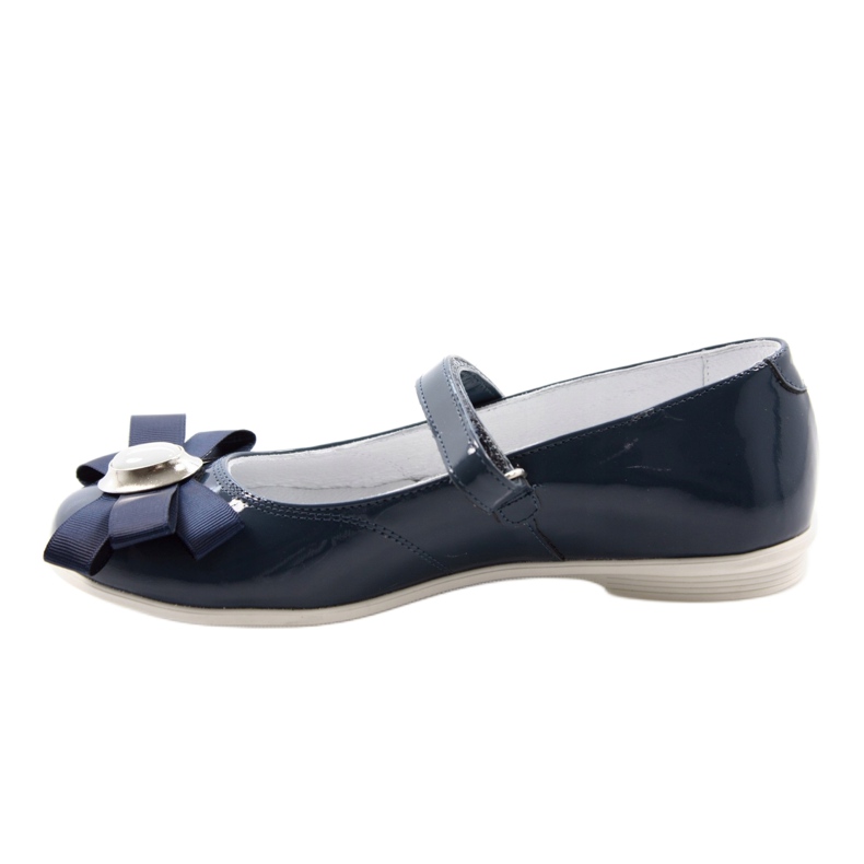 Girls 'Leather Ballerinas med en båge 45418 Navy Blue Bartek blå 2