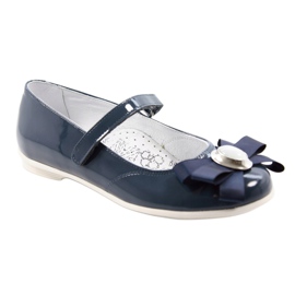 Girls 'Leather Ballerinas med en båge 45418 Navy Blue Bartek blå 1