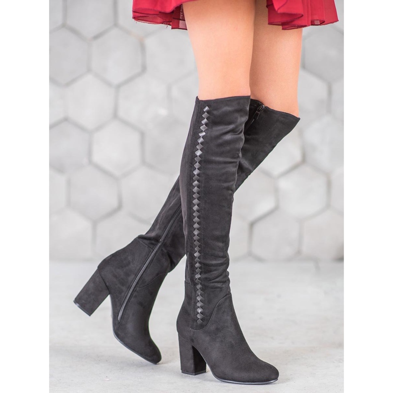 SDS Högklackade stövlar i mocka svart 1