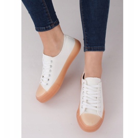 Sneakers på en färgstark sula, vit och beige FG-2948 Nudepink brun 1