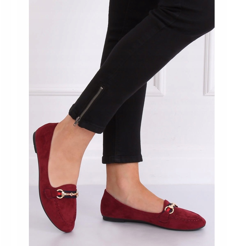 Burgundy loafers för kvinnor B2027 Vin röd 2