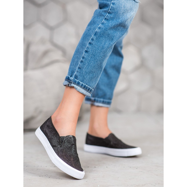 SHELOVET Slip On Sneakers Med Glitter svart 2