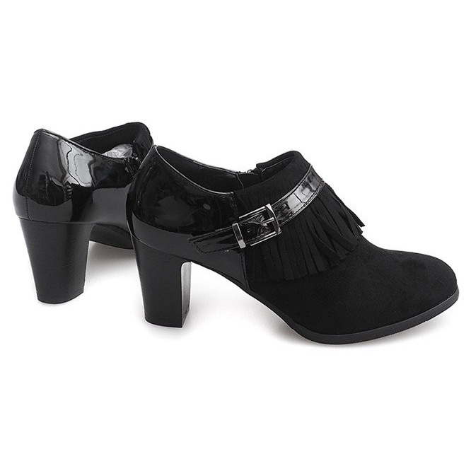 Booties On Heel Boho Fringe 6660 Black svart 1