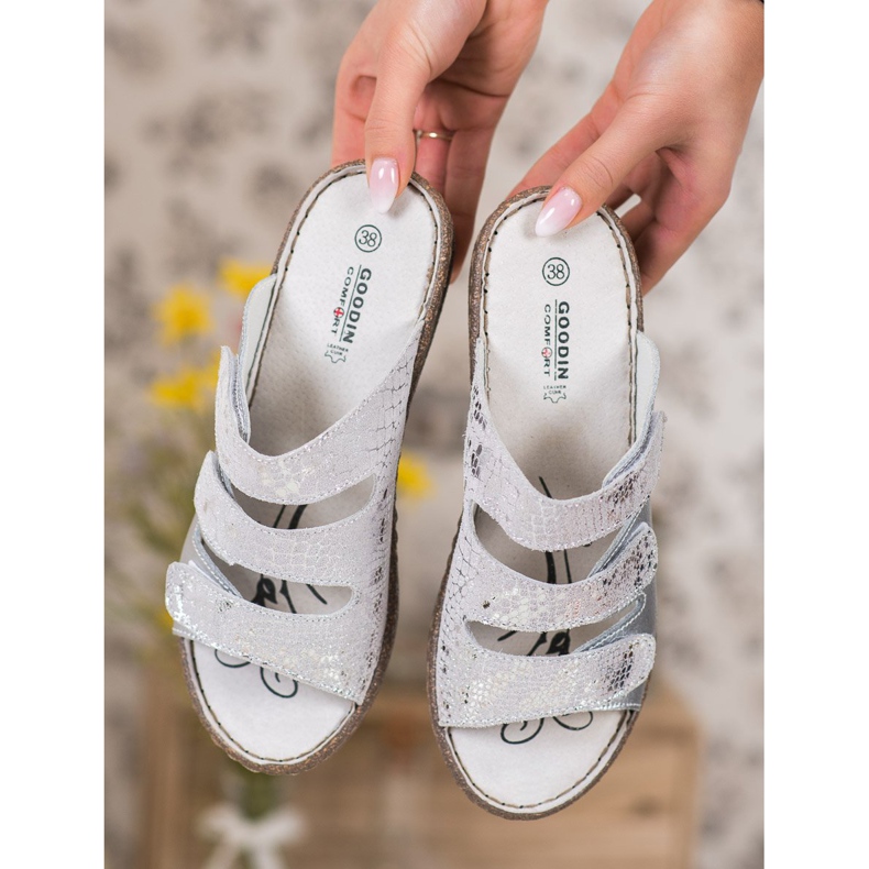 Goodin Silver Läder Tofflor grå 1