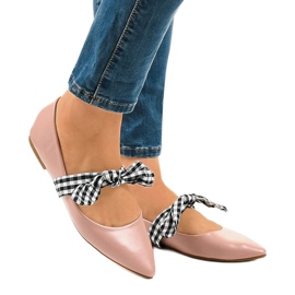 Rosa spetsiga ballerinor med rosetter NK07P 1