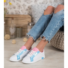Ideal Shoes Trendiga sneakers med ekoläder vit blå rosa mångfärgad 2