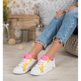 Ideal Shoes Trendiga sneakers med ekoläder vit orange rosa mångfärgad gul 2