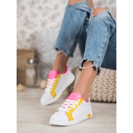 Ideal Shoes Trendiga sneakers med ekoläder vit orange rosa mångfärgad gul 3
