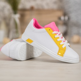 Ideal Shoes Trendiga sneakers med ekoläder vit orange rosa mångfärgad gul 5