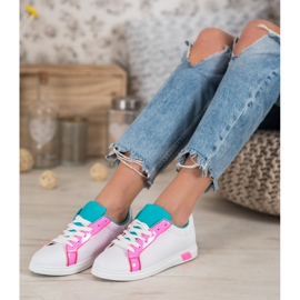 Ideal Shoes Trendiga sneakers med ekoläder vit blå rosa mångfärgad 1