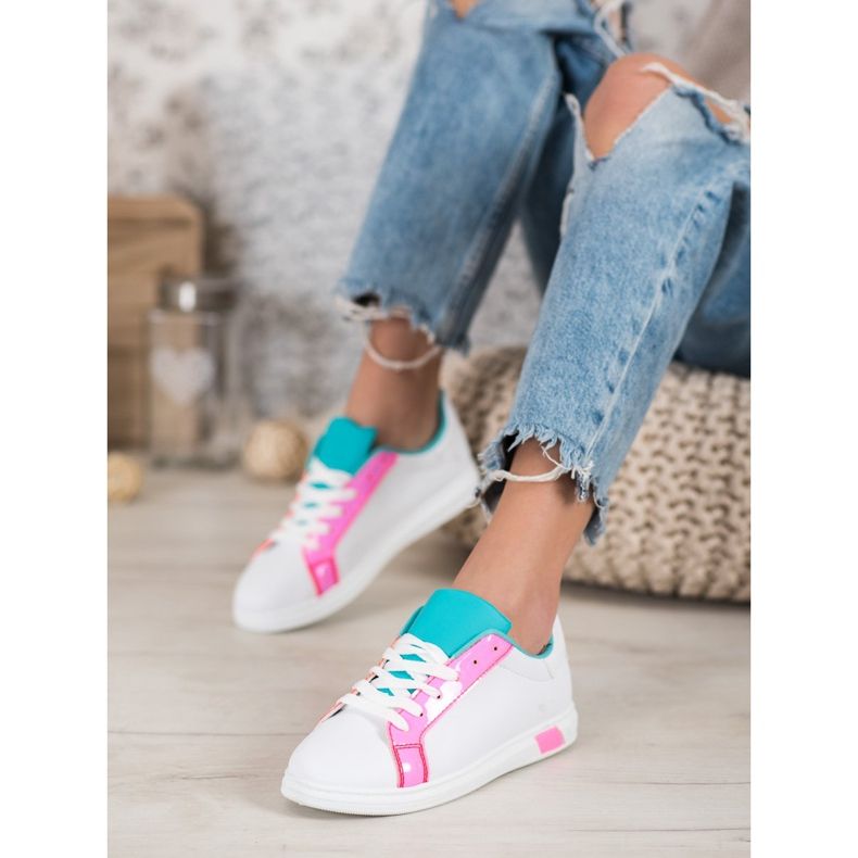 Ideal Shoes Trendiga sneakers med ekoläder vit blå rosa mångfärgad 2
