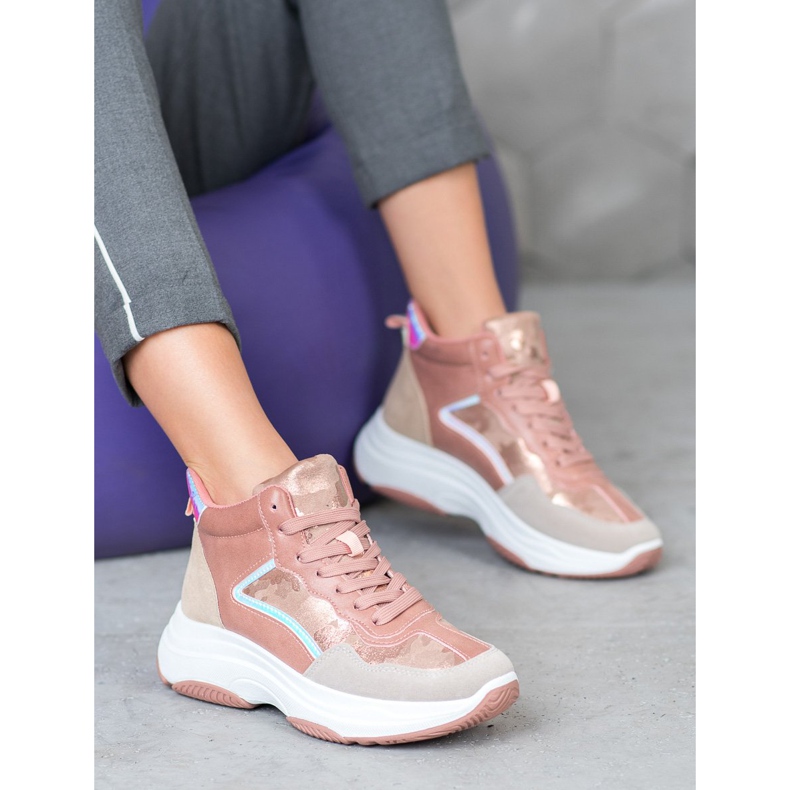 Ideal Shoes Höga stövlar på plattformen rosa mångfärgad 1