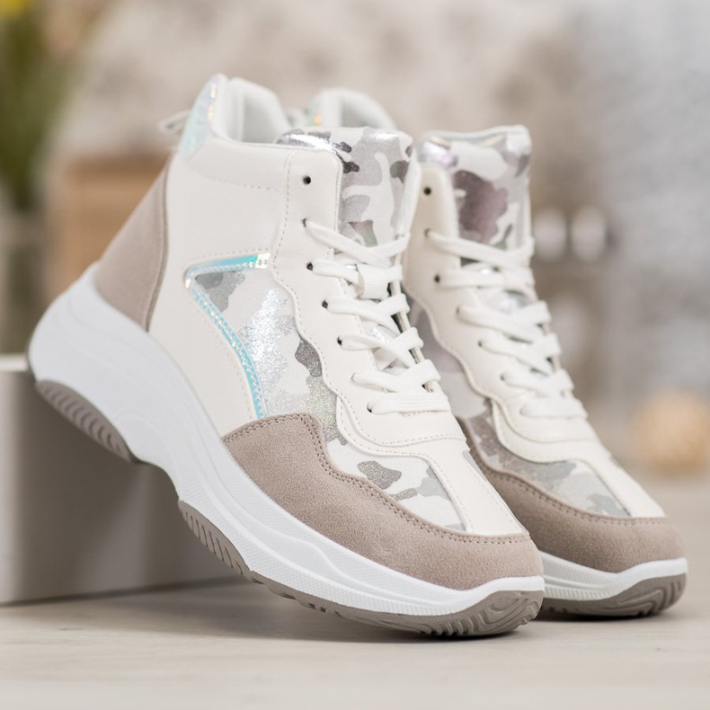 Ideal Shoes Höga stövlar på plattformen vit brun mångfärgad 1