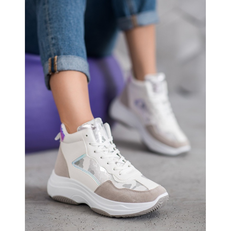 Ideal Shoes Höga stövlar på plattformen vit brun mångfärgad 2