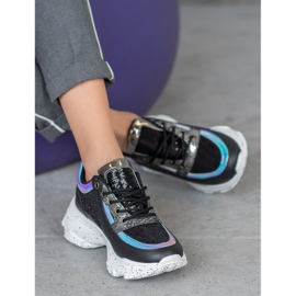 SHELOVET Sneakers med paljetter på plattformen svart mångfärgad 2