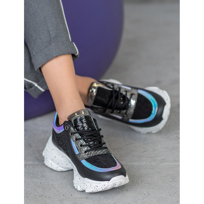 SHELOVET Sneakers med paljetter på plattformen svart mångfärgad 2