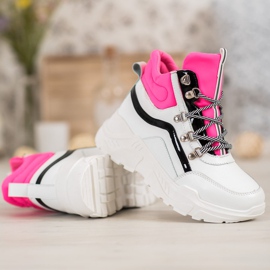 Ideal Shoes Mode stövlar vit rosa mångfärgad 1