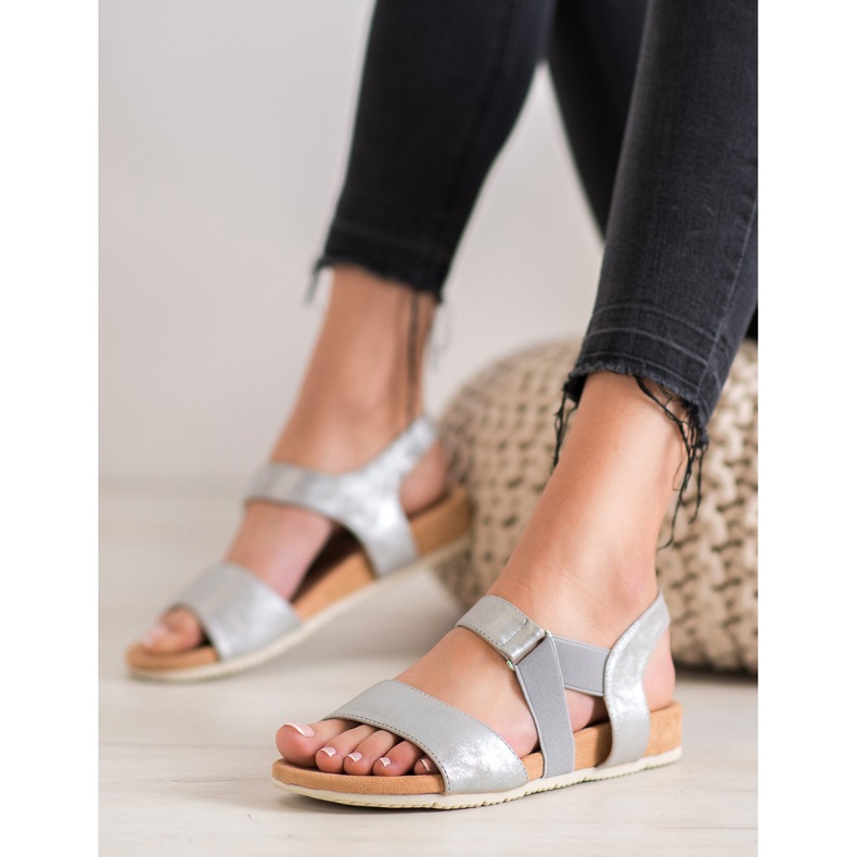 SHELOVET Bekväma silver sandaler grå 1