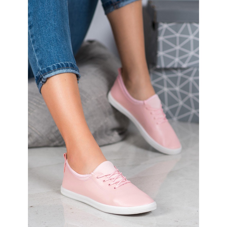 SHELOVET Lätta sneakers med ekoläder rosa 1