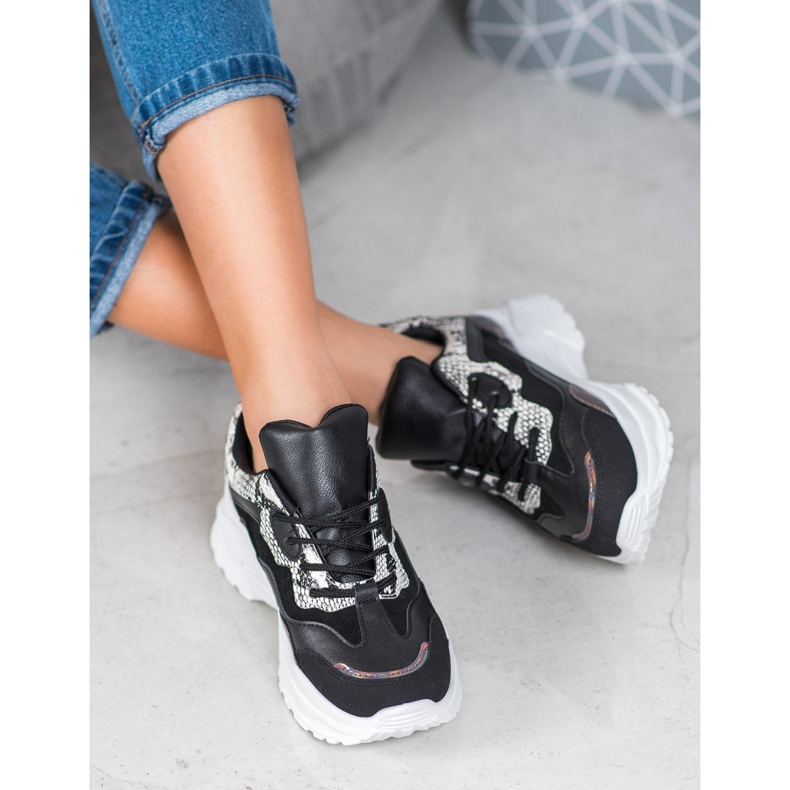 SHELOVET Knutna sneakers med ekoläder svart mångfärgad 1