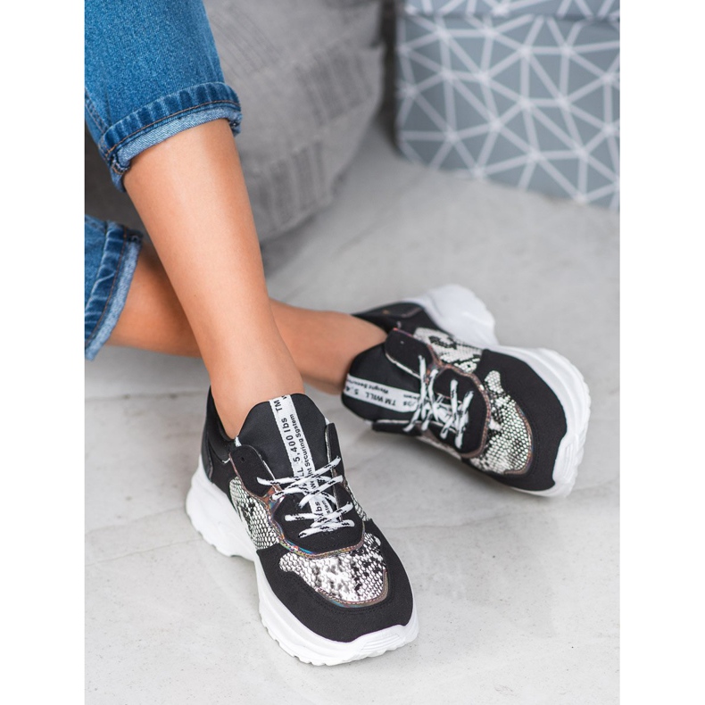 SHELOVET Svart Snake Print Sneakers mångfärgad 1