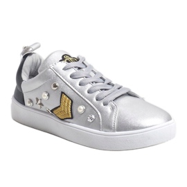 856-Y silver sneakers rikt dekorerade svart grå 1