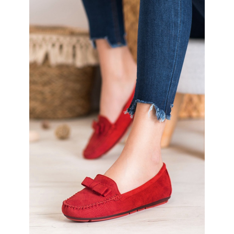 Clowse Openwork Loafers Med En Rosett röd 2