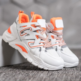 Small Swan Bekväma Eco Leather Sneakers vit orange 1