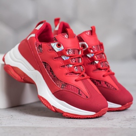 SHELOVET Snake Print Platform Sneakers röd 2