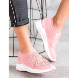 SHELOVET Slip-on skor med kristaller rosa 2