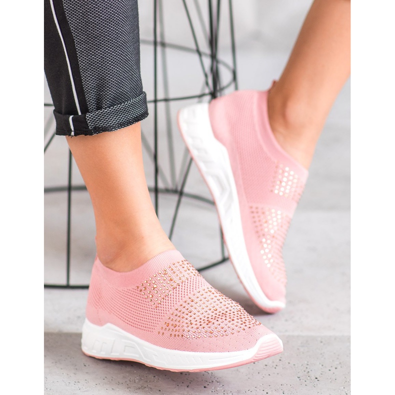 SHELOVET Slip-on skor med kristaller rosa 2