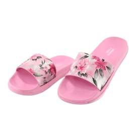 Blommor profilerade American Club rosa tofflor vit grå grön 3