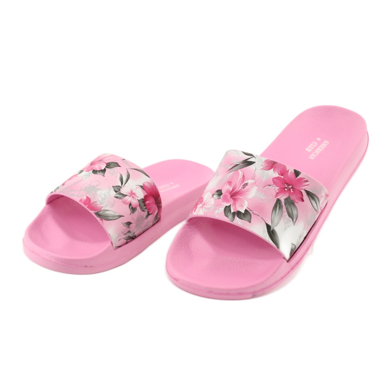 Blommor profilerade American Club rosa tofflor vit grå grön 3