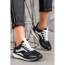 SHELOVET Knutna svarta skor vit 2