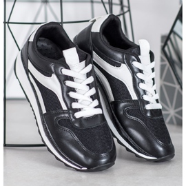 SHELOVET Knutna svarta skor vit 1