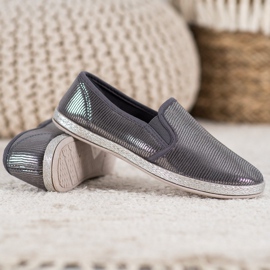 SHELOVET Glänsande slip -on skor grå 1
