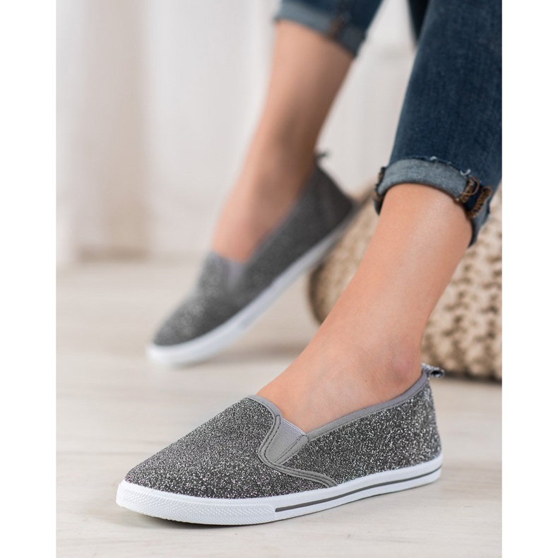 SHELOVET Slip-on skor med glitter grå 1