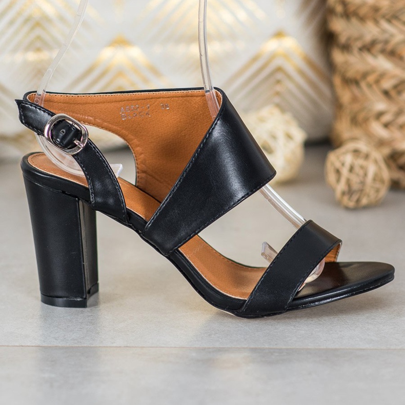 SHELOVET Bekväma högklackade sandaler svart 2