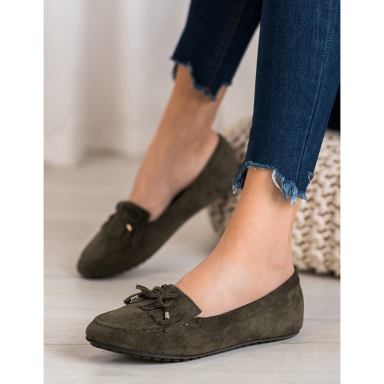 Ideal Shoes Mocka stövlar med fransar grön 1