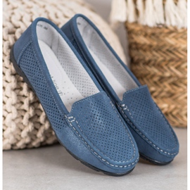Läder Loafers med VINCEZA glitter blå 1